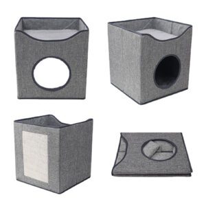 Cat Bed Large Cat Cave Cube Cat Indoor Hideaway Condo With Scratch Pad For Kitten Puppy 33 x 33 x 37cm gray edge trumpet