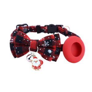 Christmas Pet Collar With Cute Bow Tie Quick-Release Buckle Pet Neck Accessories For Small Medium Large Dogs Cats Red and black plaid