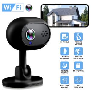 A4 Mini Home Security Cameras HD 1080P WiFi Camera Wide Viewing Angle Motion Detection 2 Way Audio Clear Recording Camera Night Vision Easy Installation For Home Outdoor Security Guard black